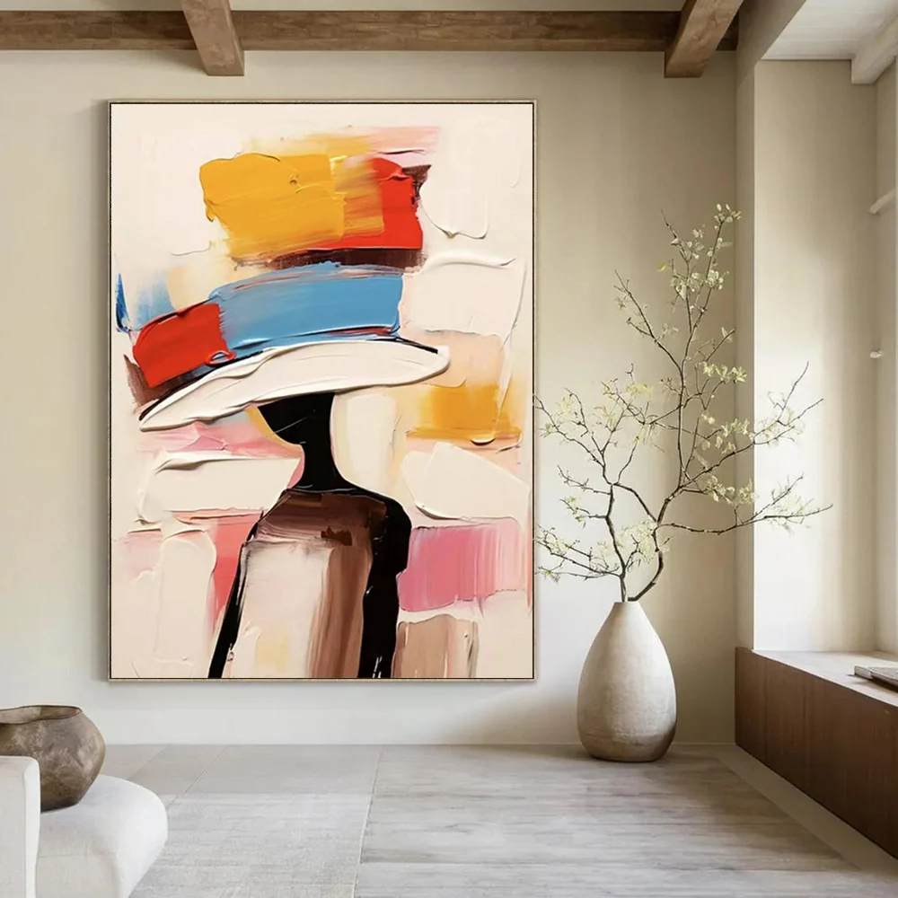 Figure Handmade Original Yellow Blocked Red Abstract Artwork Y6JO9